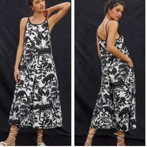 Anthropologie Maeve Black & White Chrysanthemum Wide Leg Jumpsuit - Large - NWT
